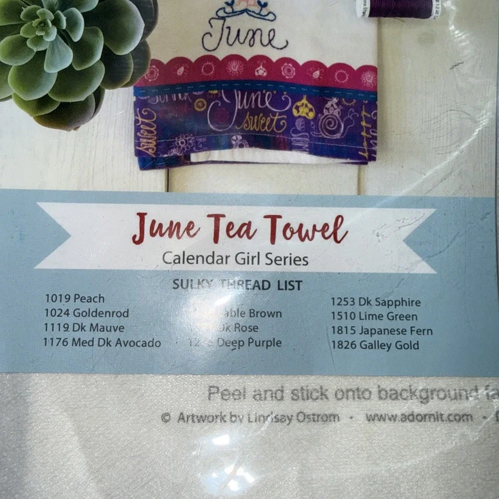 Adornit Stitch it Hand Embroidery Calendar Girl Series Tea Towel JUNE NO THREAD